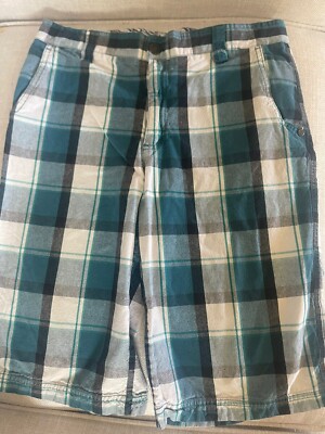 Shawn White Shorts Boys Size 16 Green Check Cotton Zip Fly