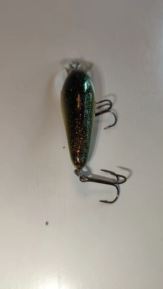 Vintage Bill Norman Lures Sparkle Baby Bass Lure Crankbait Green Silver 2.75" - Image 4 of 4