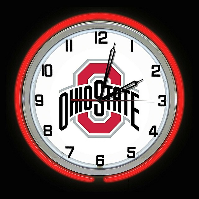 19" The Ohio State Logo Double Neon Clock Buckeyes Football Chrome Case