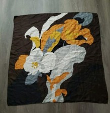 VTG Silk Floral Large Scarf Hand Rolled Earth Tones Approx 29"x29" FLAWS