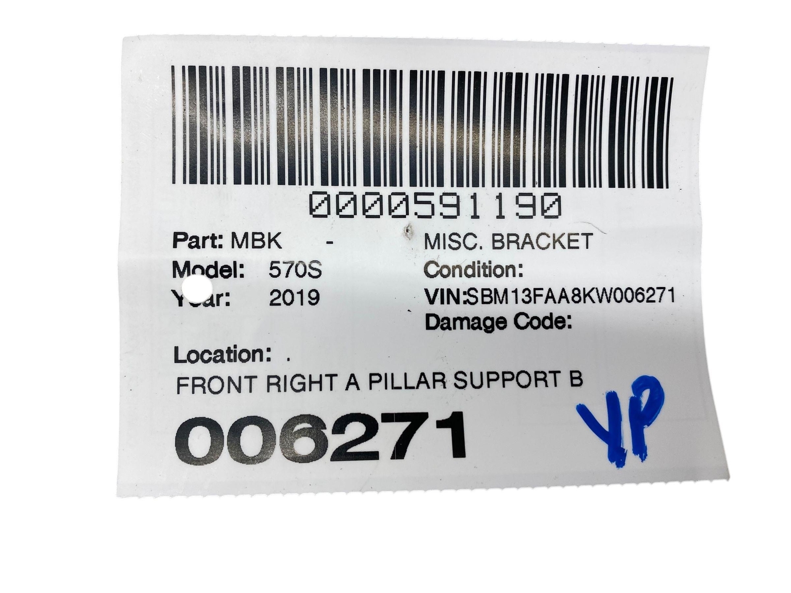 2015-2021 MCLAREN 570S FRONT RIGHT A PILLAR SUPPORT BRACE BRACKET OEM