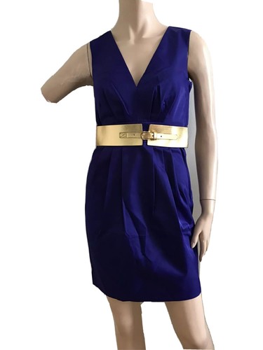 H&M RARE GOLD BELT BLUE PENCIL MINI PARTY FORMAL DRESS UK 6 EU 32 US 2 XS BNWT - Picture 5 of 12