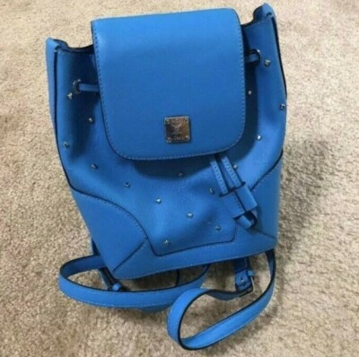 $820 MCM Claudia Studs Blue Mini Leather Backpack MCM Rucksack Studded Blue Leather Backpack Large | eBay main image 2