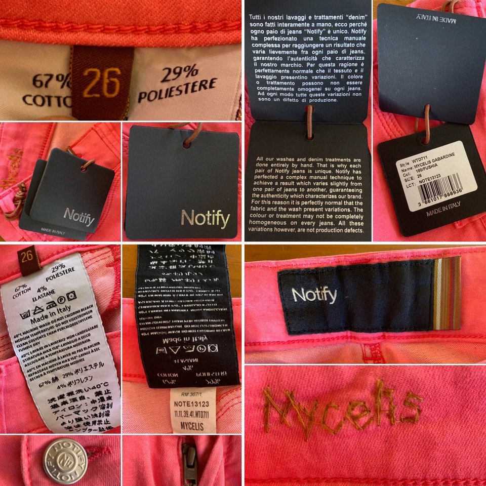 Pantalones de Gabardina Notify Mycelis Fushia Talla 26 (rosa intenso) Hecho en Italia Foto 3 de 4