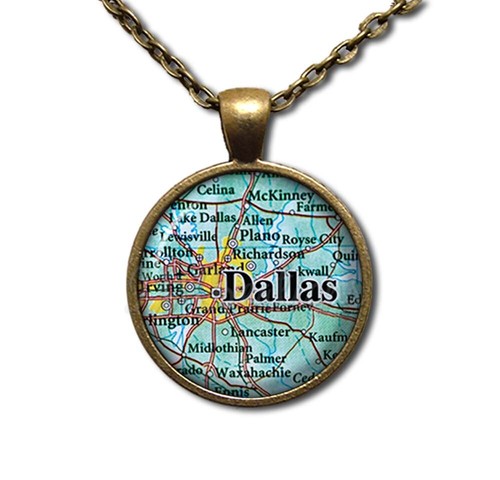 Dallas Texas Road Map Travel - Handmade Round Glass Pendant Necklace - Picture 8 of 10
