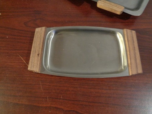 Vtg ELPO Stainless Steel Relish Tray Wood Handles Japan Mid Century