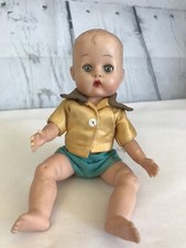 Vintage Vinyl Sleepy Eyed Jointed Baby Boy Doll Unmarked Molded Hair Outfit
