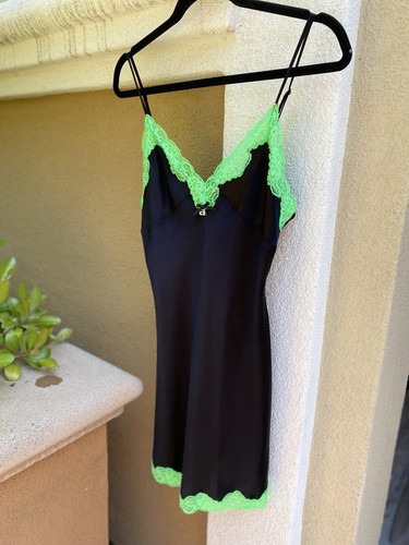 NWOT Alexander Wang Slip Dress in Black & Neon Kelly $450 6 - Picture 7 of 8