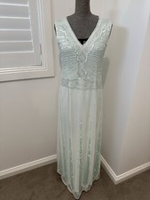 Asos Green Silver Maya deluxe 20s Deco gatsby beaded Sequin Formal Dress UK 10