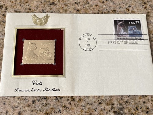 SIAMESE EXOTIC SHORTHAIR FIRST DAY ISSUE GOLD STAMP IN PROTECTIVE SLEEVE - Picture 2 of 3