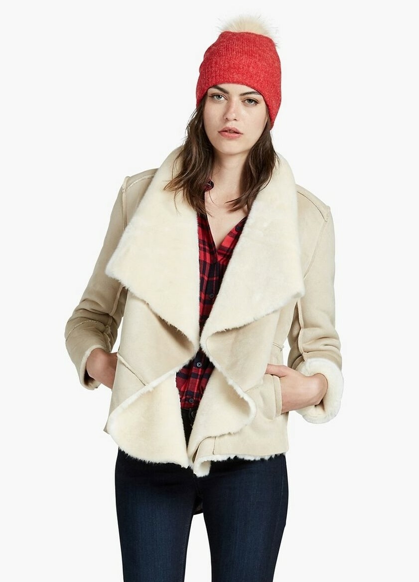 ハンドメイド様 Lucky Brand 166444 Womens Faux Shearling Waterfall Coat Jacket