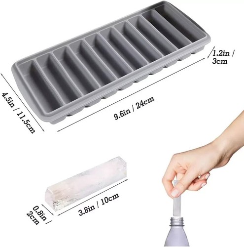 3 PZ Vassoio per Cubetti di Ghiaccio, Vassoio Lungo per Bastoncini di Ghiaccio in Silicone con Coperchio, Rettangolare - Foto 4 di 5