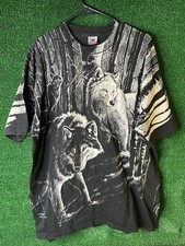 vintage wolf all over print XXL black and white rare fruit of the loom Single