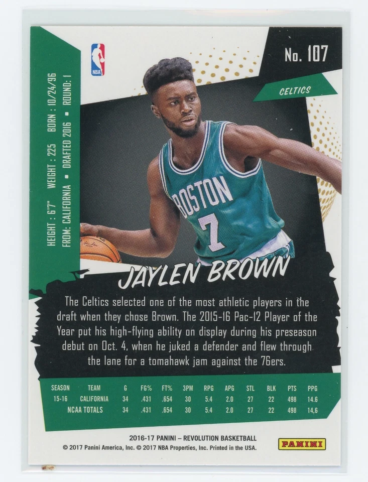 JAYLEN BROWN 2016-17 PANINI REVOLUTION - ROOKIE CARD #107 CELTICS - Image 2 of 2