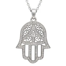 Hamsa Necklace hand symbol with clear crystal stainless steel pendan By Controse
