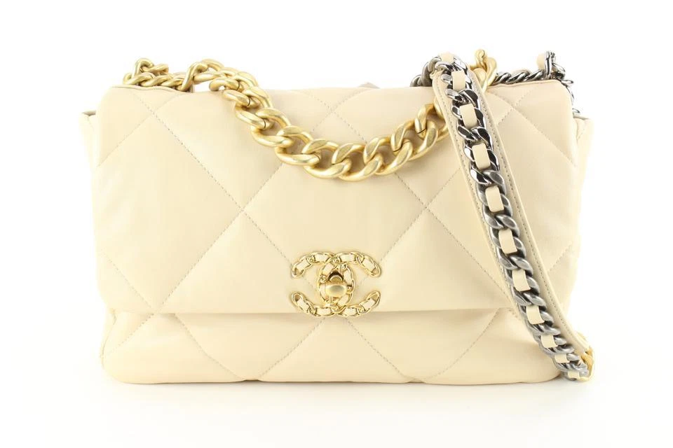 Chanel Lambskin Quilted Large Chanel 19 Flap Light Beige