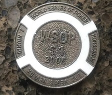 $1 White Wsop 2005 Brass Poker Chip / Card Guard / Golf Ball Marker