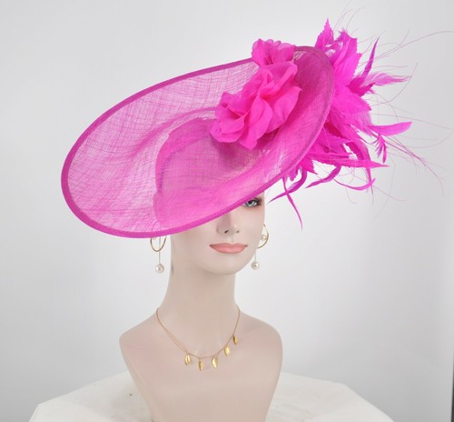 Hot Pink Sinamay Disc Fascinator Hat 