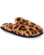 INC Women's Animal-Print Faux-Fur Scuff Slippers Leopard Size Small 5-6
