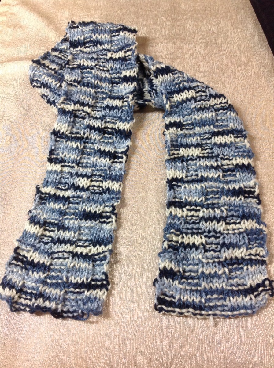 Hand KNIT Variegated Blues WRAP SCARF MUFFLER Kid Size