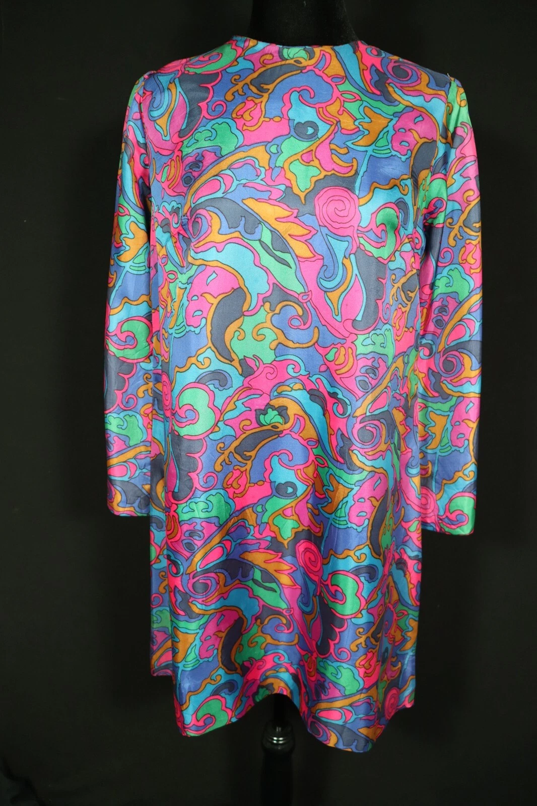 Rare Vintage 1970's French Mod Luminous Print Silky Rayon Dress Eu 8