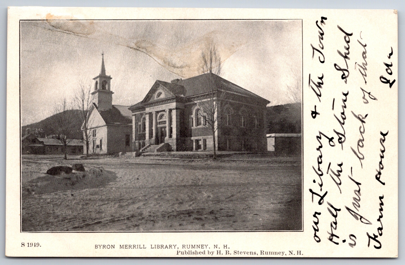 Rumney New HampshireByron Merrill Library in WinterMain StreetChurch
