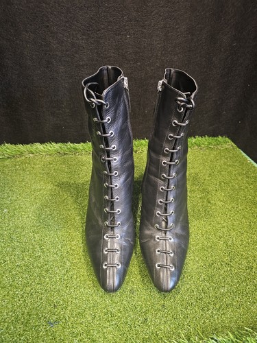 ZARA Black Lace Up High Heel Zip Up Mid-Calf Boots Cottage Core EU 41 US 8 - Picture 10 of 10