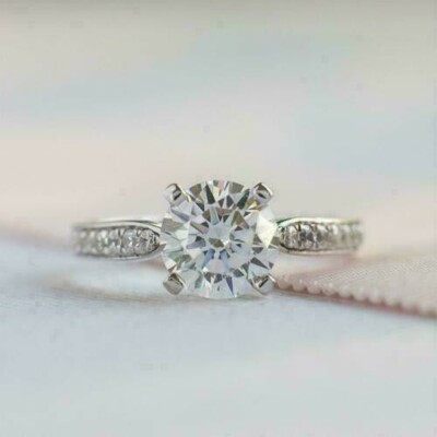 14K White Gold Engagement Ring 2.25Ct Round Cut Sparkling Moissanite Size 6.5