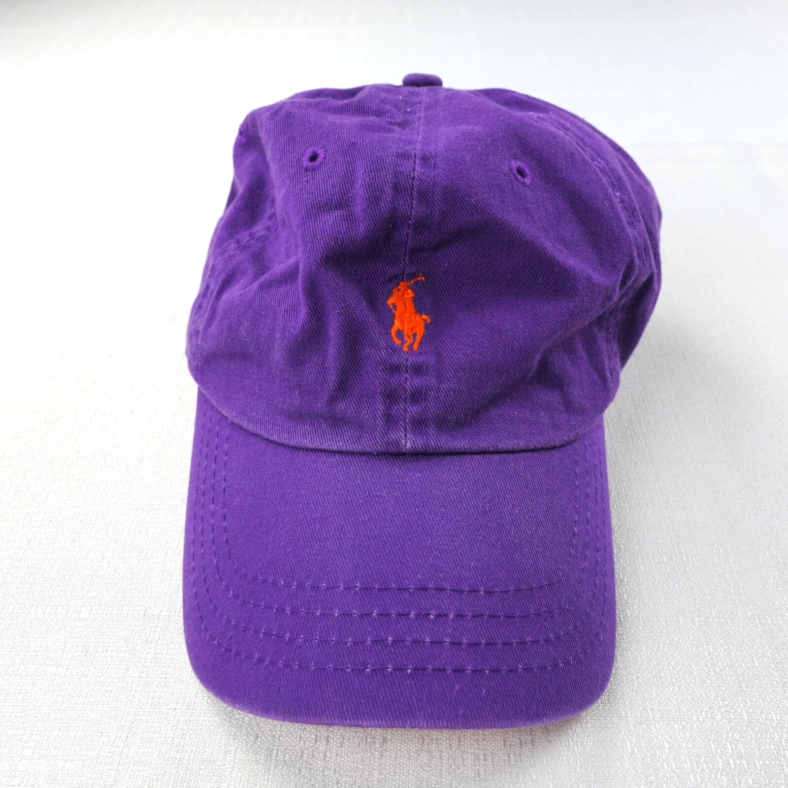 Cappello Polo Ralph Lauren berretto viola arancione pony logo cinturino pelle baseball papà