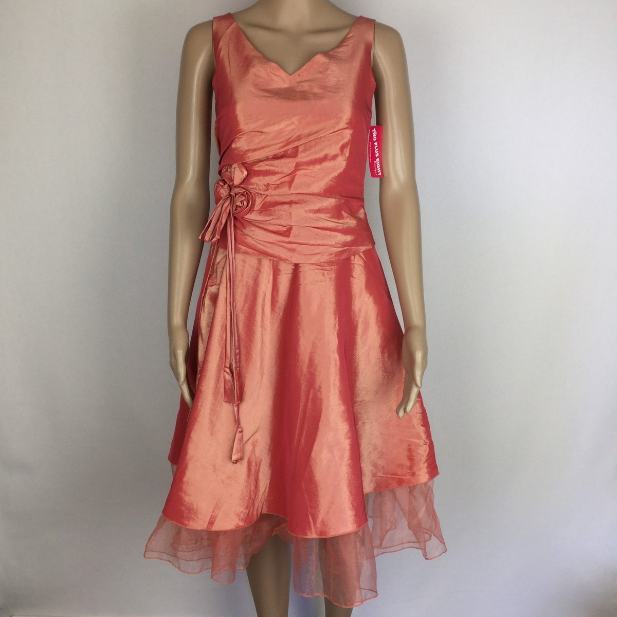 Pink A-Line Knee Length Party Cocktail Dress Drape Flower Detail