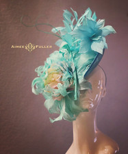 Aimee Fuller Kentucky Derby Fascinator Aqua Light Blue Hat Pastels Pink Ascot