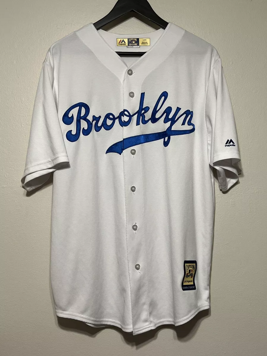 Men's Brooklyn Dodgers Majestic Light Blue Alternate Cooperstown Cool Base  Team Jersey