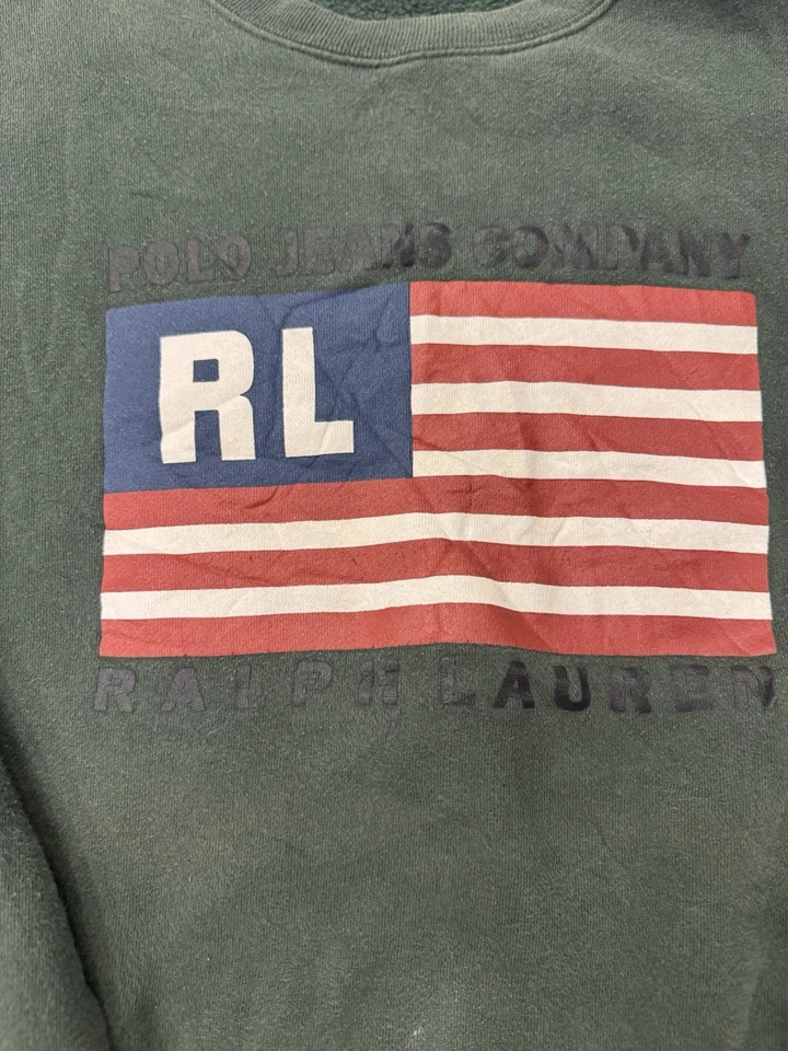 DE COLECCIÓN Ralph Lauren Polo Jeans Mujer Sudadera Talla L Verde Bandera EE. UU. Logo Y2K Foto 3 de 4