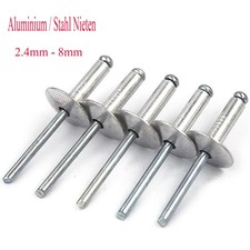 Blindniete Presslaschen Gro&szlig;kopf Flachkopf 2.4mm - 8mm Aluminium / Stahl Nieten