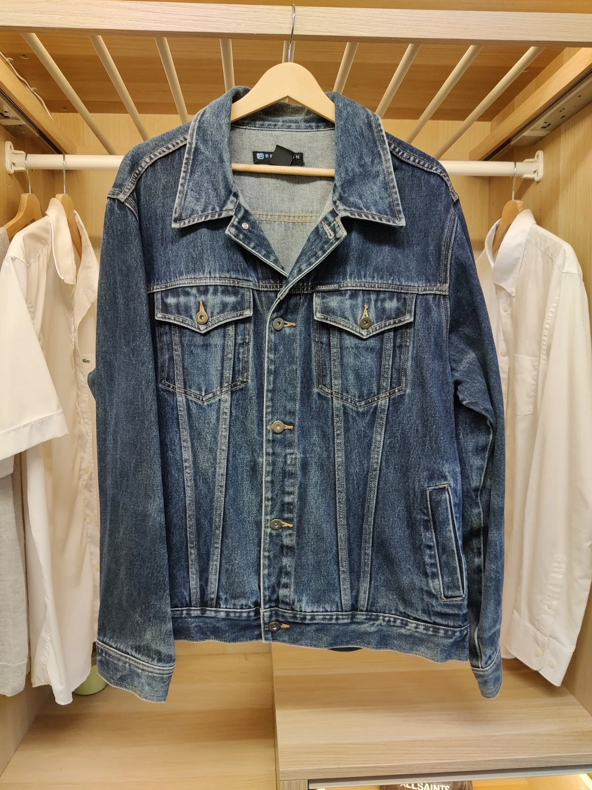 KENNETH COLE REACTION BLUE LARGE COAT JACKET DENIM JEAN CASUAL BUTTON UP MENS