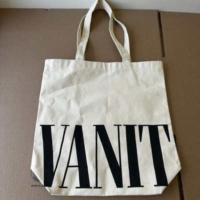 Vanity Canvas Tote Bag Cream Black Logo Cotton Canvas Shoulder Bag Eco Friendly
