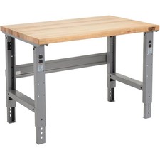 Adjustable Height Workbench C-Channel Leg Maple Butcher Block Square Edge 48"W x