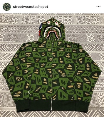 A Bathing Ape Bape Geometric Shark Full Zip Hoodie Size Large