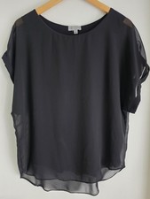 Joseph A. Womens Black Blouse Sheer Overlay S...