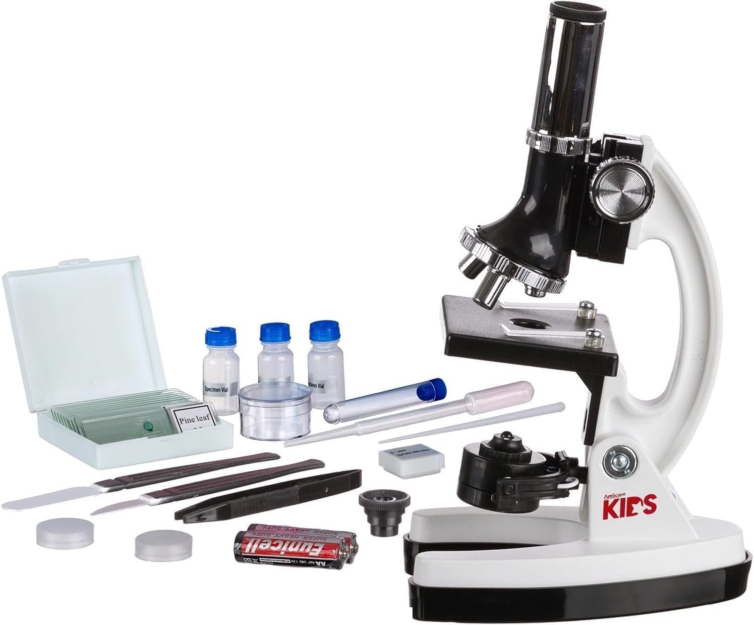 AmScope 120X-1200X 52-pcs Beginner Microscope STEM Kit with Metal Body Microscop
