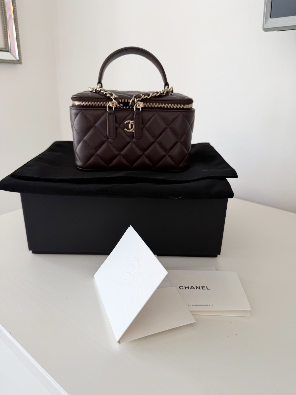 Chanel Dark Brown Vanity With Top Handle Chain Bag