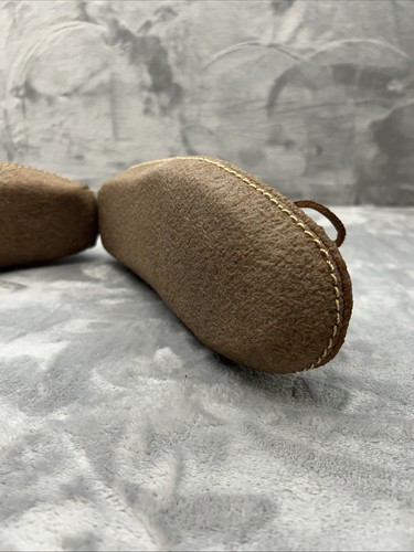 L.L Bean Handsewn Mens Size 7 M Brown Leather Flannel Lined Moccasin Slippers - Picture 8 of 14
