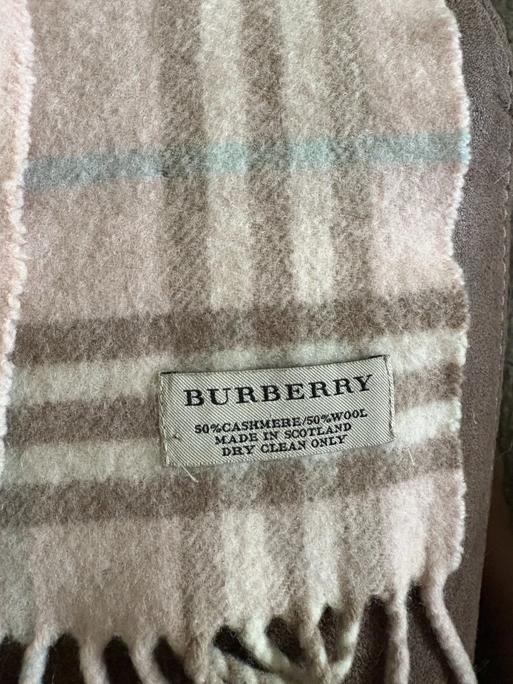 Auténtica bufanda de lujo BURBERRY Nova Check rosa lana merino angora cachemir Foto 4 de 4