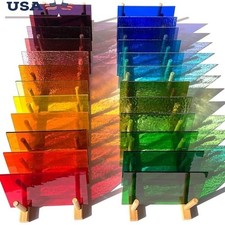 Transparent Stained Glass Sheets Variety Pack Mosaic Crafts 24 Colors DIY New