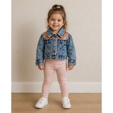 Little Lass Cropped Denim Jacket Pink Sequin Puff Sleeve Girls 2T