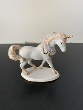 Vintage Franklin Mint Pink Mane Floral Gold Trim Porcelain Unicorn Figurine