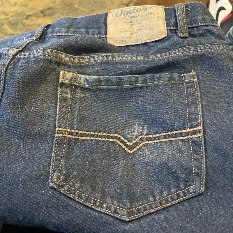 Vintage Genes 1891 Slim Straight Comfort Stretch Dark Wash Blue Jeans 38x32