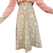 Vintage 1970s Skirt Floral Cream Pink Back Zip Midi Length Retro Feminine