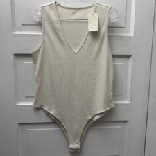 NWT A New Day Women s Large Ivory Ribbed Sleeveless Bodysuit Tank Top