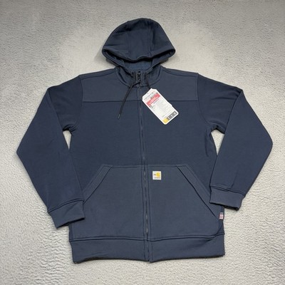 Carhartt FR Rain Defender Full Zip Hoodie Men Medium Navy Relaxed Fit Fleece